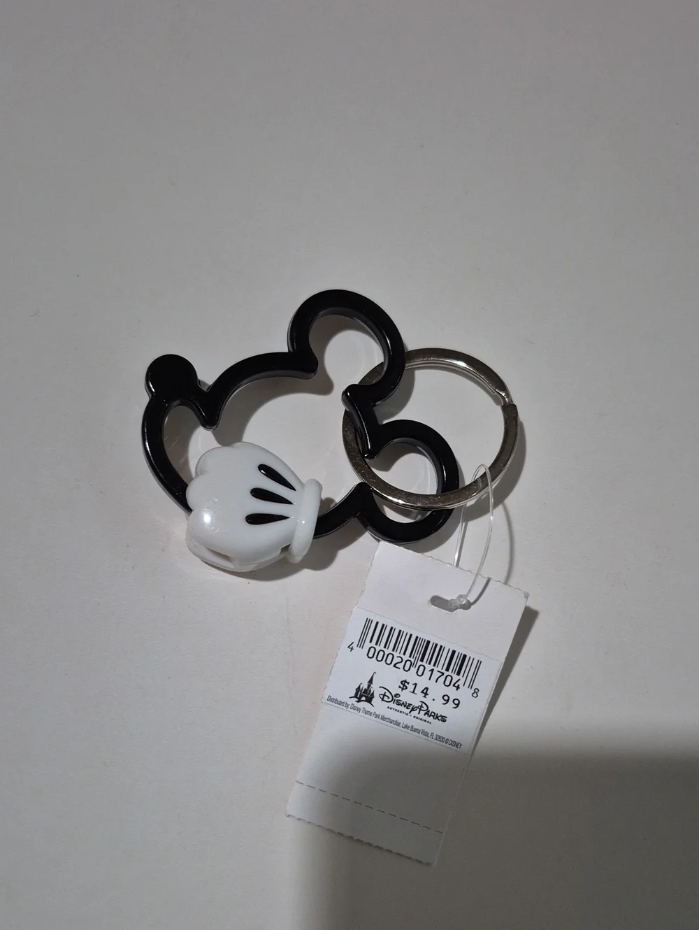 Disney Parks Black Mickey Head Keyring with White Glove Charm